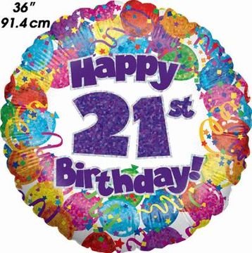 21st Party Birthday Holographic 36inch - Clearance